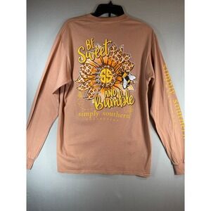 Simply Southern Be Sweet and Bumble Sunflower Leopard Long Sleeve Tee Peach M